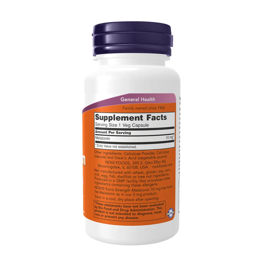 NOW Melatonin 10 mg Extra Strength (100 Veg Capsules) - Pilt 2