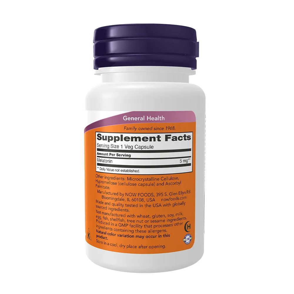 NOW Melatonin 5 mg (60 Veg Capsules) - Pilt 2