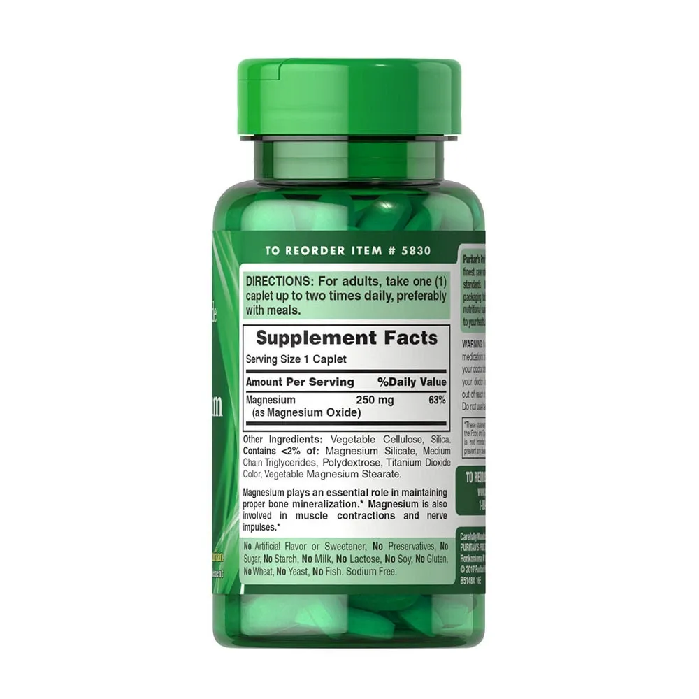 Puritan's Pride Magnesium 250 mg (100 Caplets) - Pilt 4