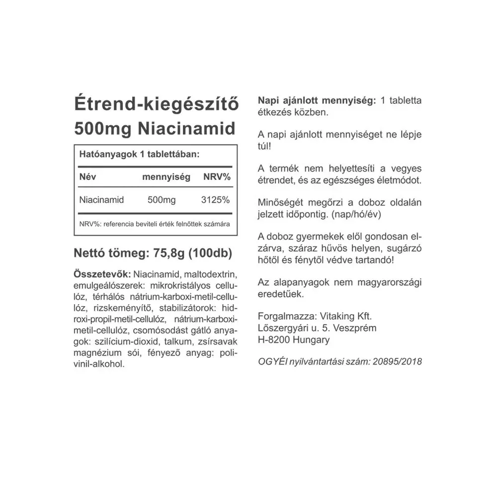 Vitaking B3 Niacinamid 500 mg (100 Tablets) - Pilt 2