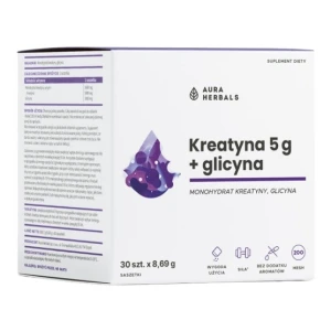 AURA HERBALS kreatiinmonohüdraat 5 g + Glicyne pakendid (30 tk) - Viking Supplements