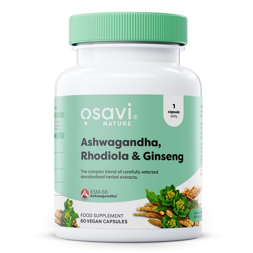 Ashwagandha + rodiola ja ženšen – 60 vegan-kapslit – Viking Supplements