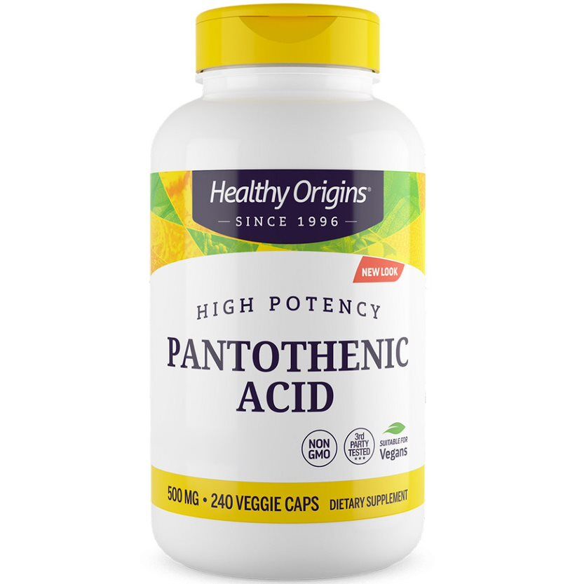 Healthy Origins pantoteenhape 500 mg, 240 taimset kapslit – Viking Supplements