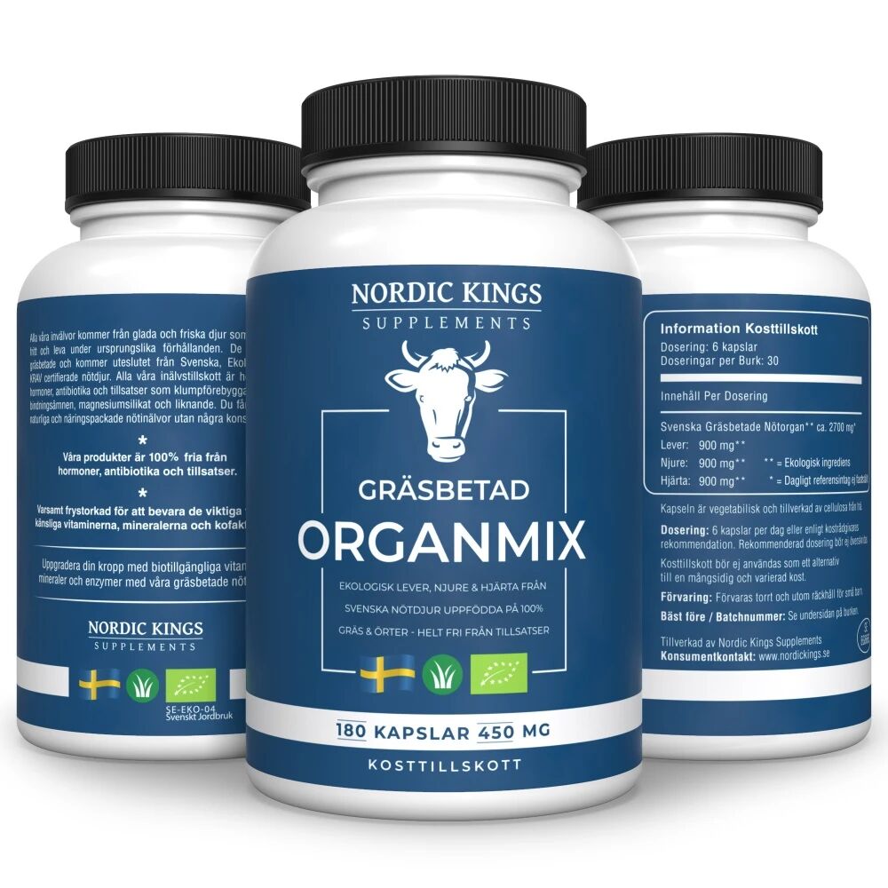 Nordic Kings 100% rohusöödaga kasvatatud loomade orgaaniline organite segu – 180 kapslit - Viking Supplements
