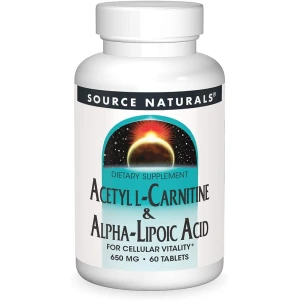 Source Naturals atsetüül-L-karnitiin ja alfa-lipohape 650 mg, 60 taimset tabletti – Viking Supplements