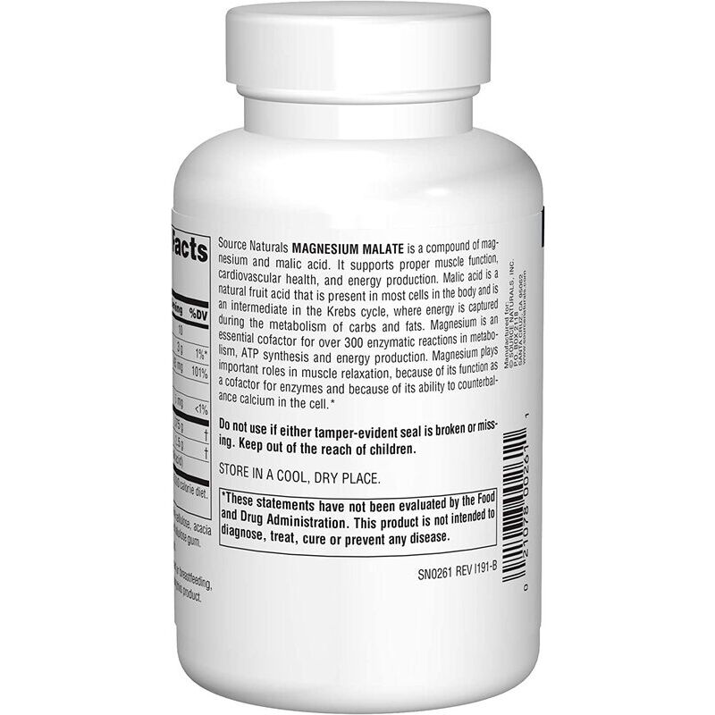 Source Naturals Magnesium Malate 1250mg 90 tablets - Pilt 4