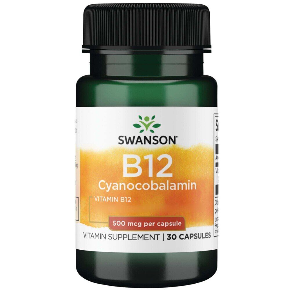 Swanson B12-vitamiin (tsüanokobalamiin) 500 mcg, 30 kapslit – Viking Supplements